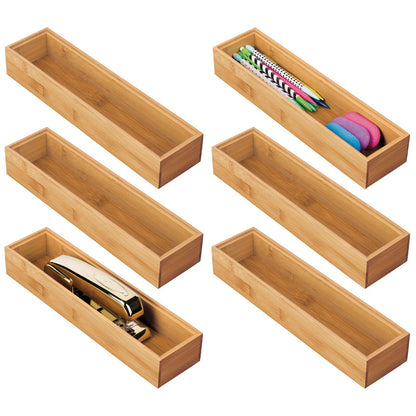 mDesgn 6-piece Desk and Bathroom Storage Box Set - rectangular drawer box made of bamboo - high-quality desk organizer for office supplies and craft supplies - natural color