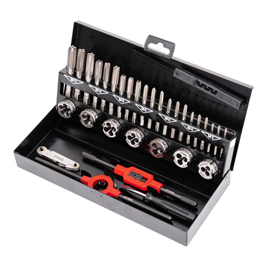 BULL Thread Cutting Tool Set 32-piece M3-M12 HSS-G, For metric internal and external threads, ISO standard compliant for professionals, extensive set HGB sets.
