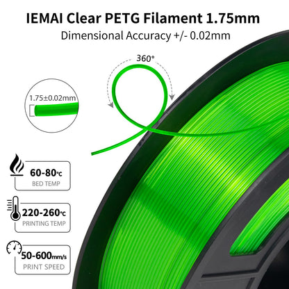 IEMAI PETG Filament 1.75mm, Transparent PETG Fluorescent Green 1Kg, High Speed 3D Printer Filament, Dimensional Accuracy +/- 0.02mm, Suitable for printing lampshades decorations