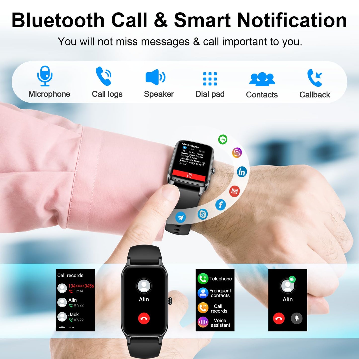 Men's Women's Smartwatch, 1.57" HD Fitness Watch with Phone Function, Waterproof Smart Watch 110+ Sport Modes, Fitness Tracker with Heart Rate Sleep Monitor Pedometer, Sports Watch for Android iOS