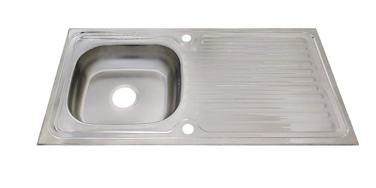 Kitchen sink made of stainless steel 100 x 50 cm, built-in sink with draining board, reversible siphon, corrosion-resistant and easy to clean.