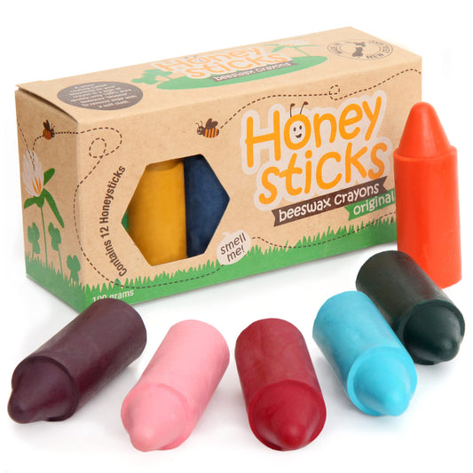 Honeysticks Beeswax Crayons (12 Pack) - Non-Toxic Baby Crayons made from Natural Beeswax, Crayons for Ages 1+, Easy-to-Grip Toddler Crayons, Environmentally Friendly and Child-Safe