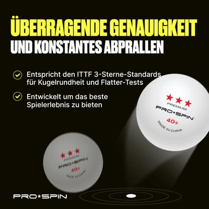 PRO SPIN Table Tennis Balls Elite Series - White Premium Table Tennis Balls 3 Stars | High-performance 40+ ABS balls at tournament level | Perfect roundness, Perfect spin | Precise bounce | Durable