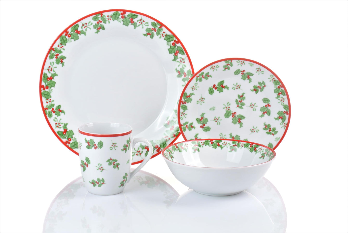 Service set HOLLY 16 pieces for 4 persons/Christmas - Merry Christmas/classic holly decor/porcelain round shape/Waterside England by Retsch Arzberg