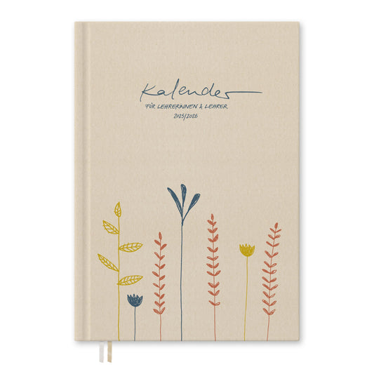 One of the Good Teacher Planners 2025-2026, A4 size, 1 double page per week, academic calendar for school year 25/26, Cream Beige with Flowers, sustainable & climate-neutral.