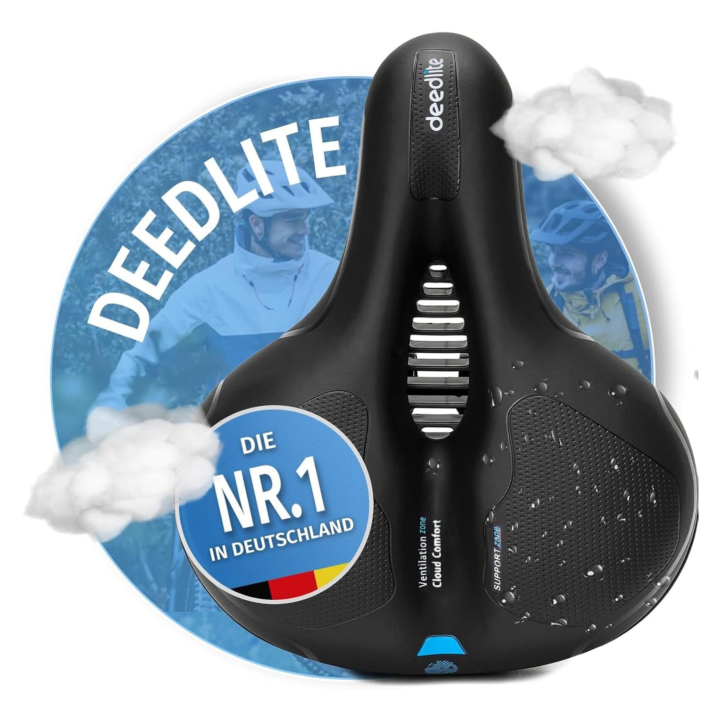 Bike seat Cloud Comfort Pro Max Saddle - Finally Pain-Free Cycling Comfortable Soft Memory Foam Bicycle Saddle with Red Warning Stripe City Bike Saddles Mountain Bike Saddles with Suspension