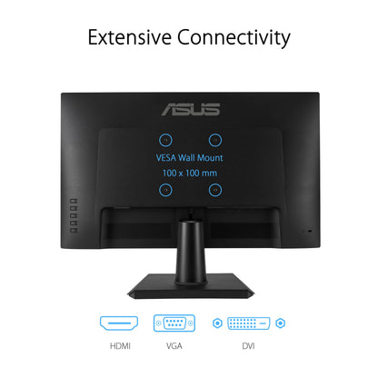 ASUS Eye Care VA24EHE - 24 inch Full HD Monitor - Frameless, Flicker-Free, Blue Light Filter, FreeSync - 75 Hz, 16:9 IPS Panel, 1920x1080 - DVI, HDMI, D-Sub