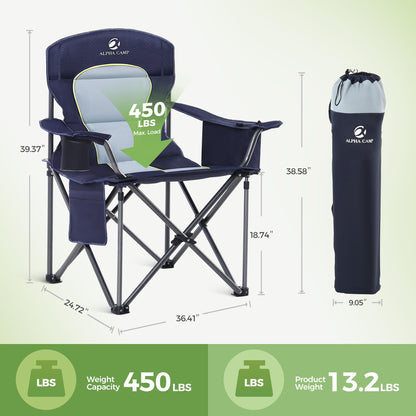 LET'S CAMP Folding camping chair with oversized fishing chair, drink holders, cooler bag. Outdoor chair up to 200kg.