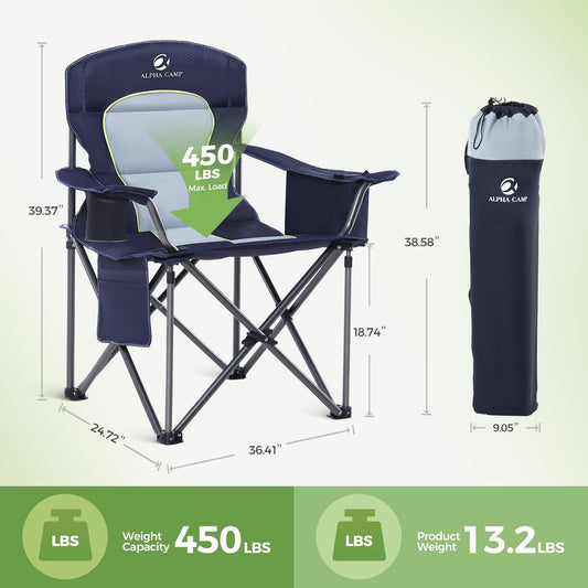 LET'S CAMP Folding camping chair with oversized fishing chair, drink holders, cooler bag. Outdoor chair up to 200kg.