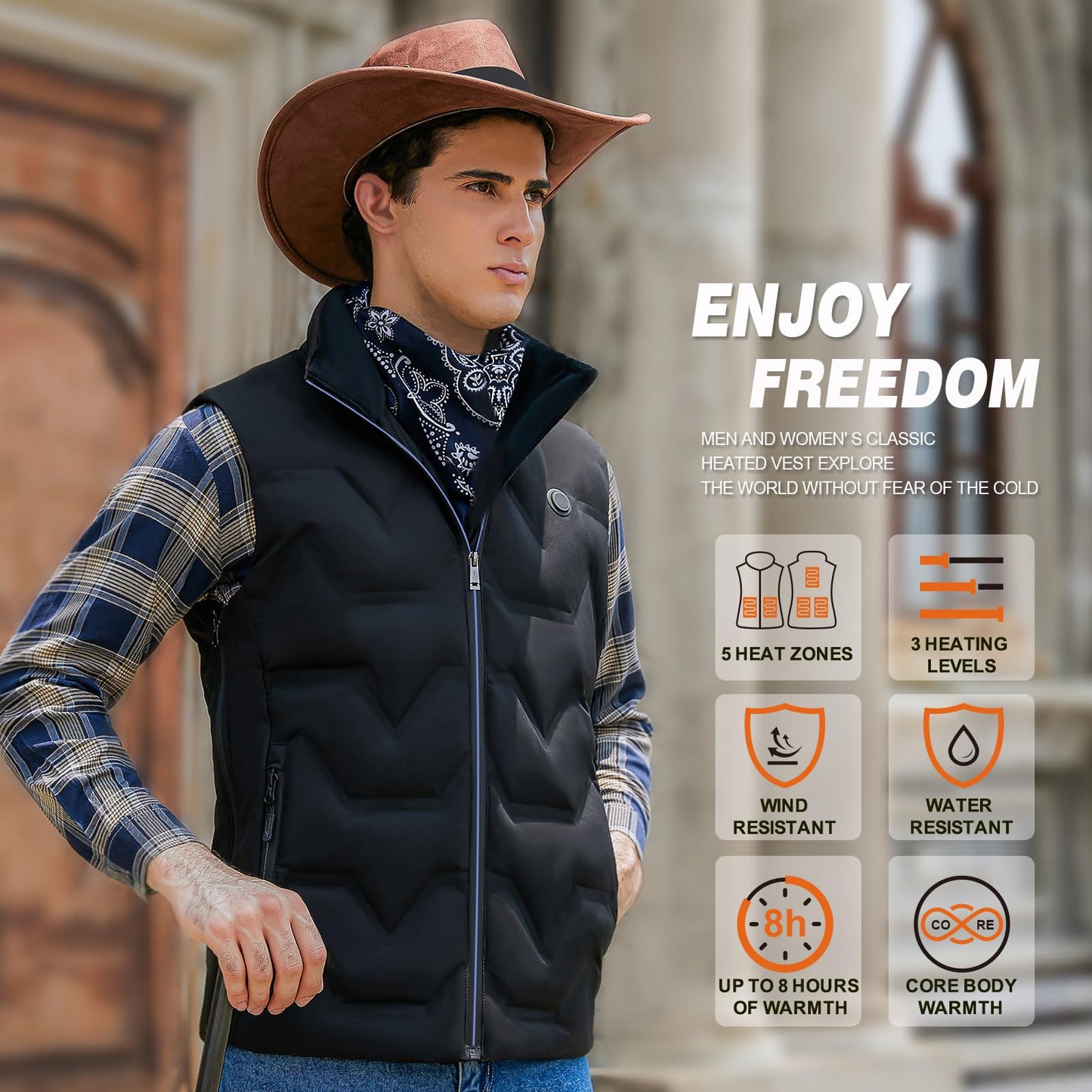 Kintiwe Heated Vest for Men, Heated Vest with Powerbank and 3 Heat Levels, Winter Heated Jacket for Outdoor Motorcycle Hunting Fishing Skiing.