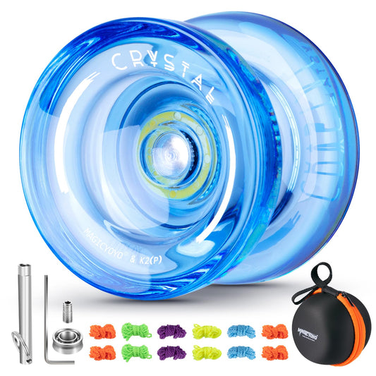Responsive JoJo for Kids K2 Crystal Blue, plastic YoYo, professional Yoyo with Unresponsive Bearing, Trick Yoyo for Adults, with Bearing Remover, Bag, 12 Yo-Yo Strings