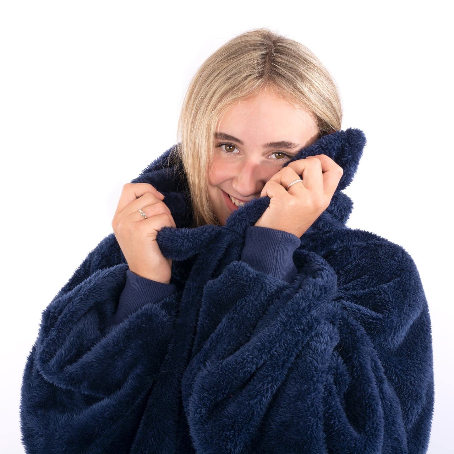 Snug Rug Navy Blue Hoodie Blanket with Sleeves Oversized Sweatshirt Snuggle Blanket with Sleeves Hood Fleece for Men and Women One Size