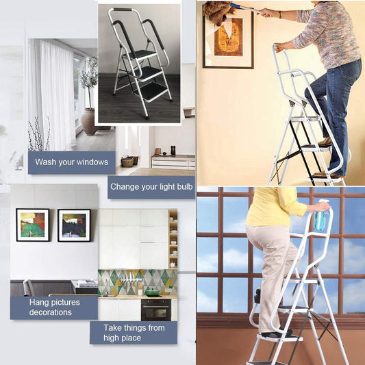 3-step step ladder with handrail Foldable Safety Non-slip Lightweight 8.5 kg for home office warehouse Maximum load capacity 150 kg