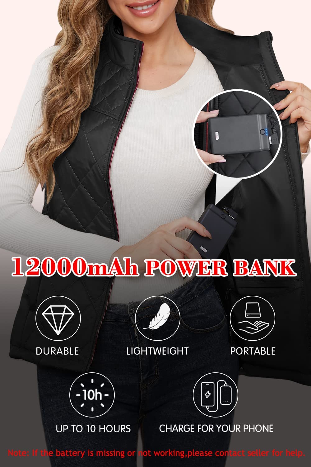 Kintiwe Heated Vest, Women's Heated Vest with 12000mAh Powerbank, Heated Jacket with 5 heating zones.