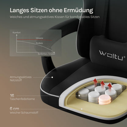 WOLTU Gaming Chair Fabric with Comfort Spring Cushion, Cooling in Summer, Gamer Chair High Load Capacity Ergonomic with Headrest, Lumbar Pillow, Footrest, Mesh Fabric, Black, GS11sz
