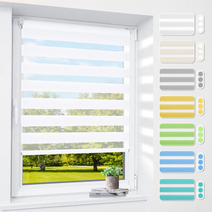 Double roller blind clamp fix without drilling & with drilling, 80x130cm (fabric width 76cm) White, 3-in-1 Duo Roller blind for windows & doors, window blind inside light-permeable & darkening, clamp blind blinds sun protection