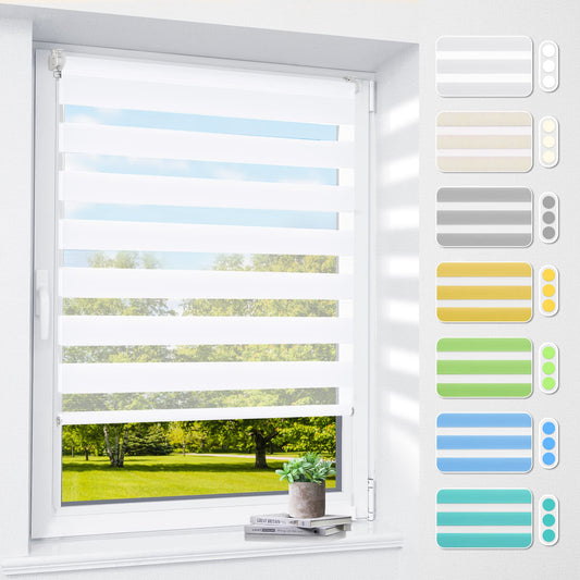 Double roller blind clamp fix without drilling & with drilling, 80x130cm (fabric width 76cm) White, 3-in-1 Duo Roller blind for windows & doors, window blind inside light-permeable & darkening, clamp blind blinds sun protection