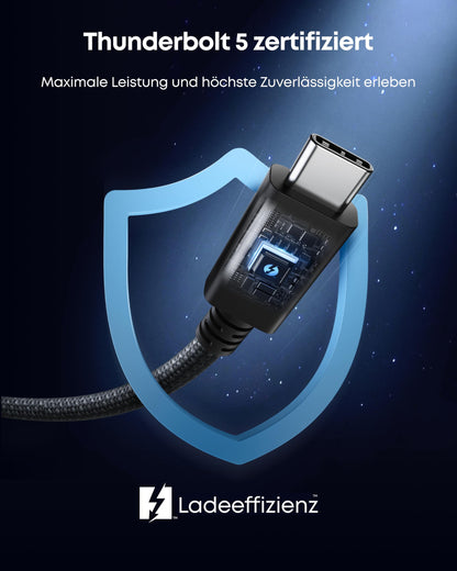Anchor Prime Thunderbolt 5 Cable, 100cm USB-C to USB-C cable, 240W power, 80Gbps data transfer, up to 120Gbps bandwidth, 8K/4K display, for iPhone 16, MacBook, etc. (Thunderbolt 5 certified)