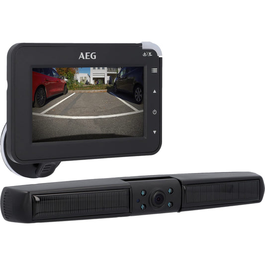 AEG Solar-powered backup camera RV 4.3, wireless, digital, parking/ maneuvering aid, with transmitter, LCD dual display, waterproof, night vision.