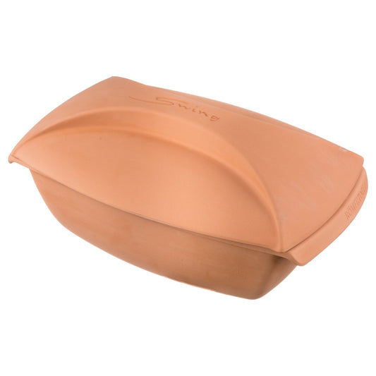 Roman pot roaster Swing made of natural clay, steamer for up to 5 kg/6 persons, 38.5 x 24.5 x 18 cm, glazed bottom, low-fat cooking, microwave & oven safe, dishwasher safe.