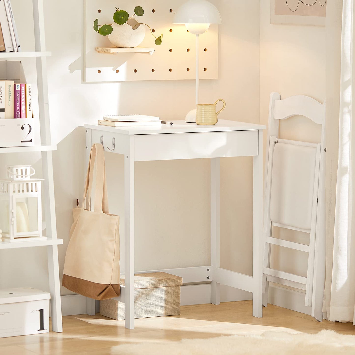 SoBuy Compact Desk Computer Desk with 1 Drawer and 2 Hooks Small Table for Home Office Workstation PC Desk Furniture for Study White 60x77x40cm FWT43-W