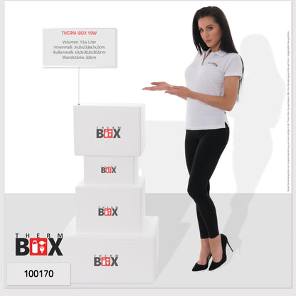 THERM-BOX Styrofoam box 19W Inside: 34x23x24cm Wall: 3cm Volume: 19.58L Insulated box Cooler box Insulated lunch box Reusable