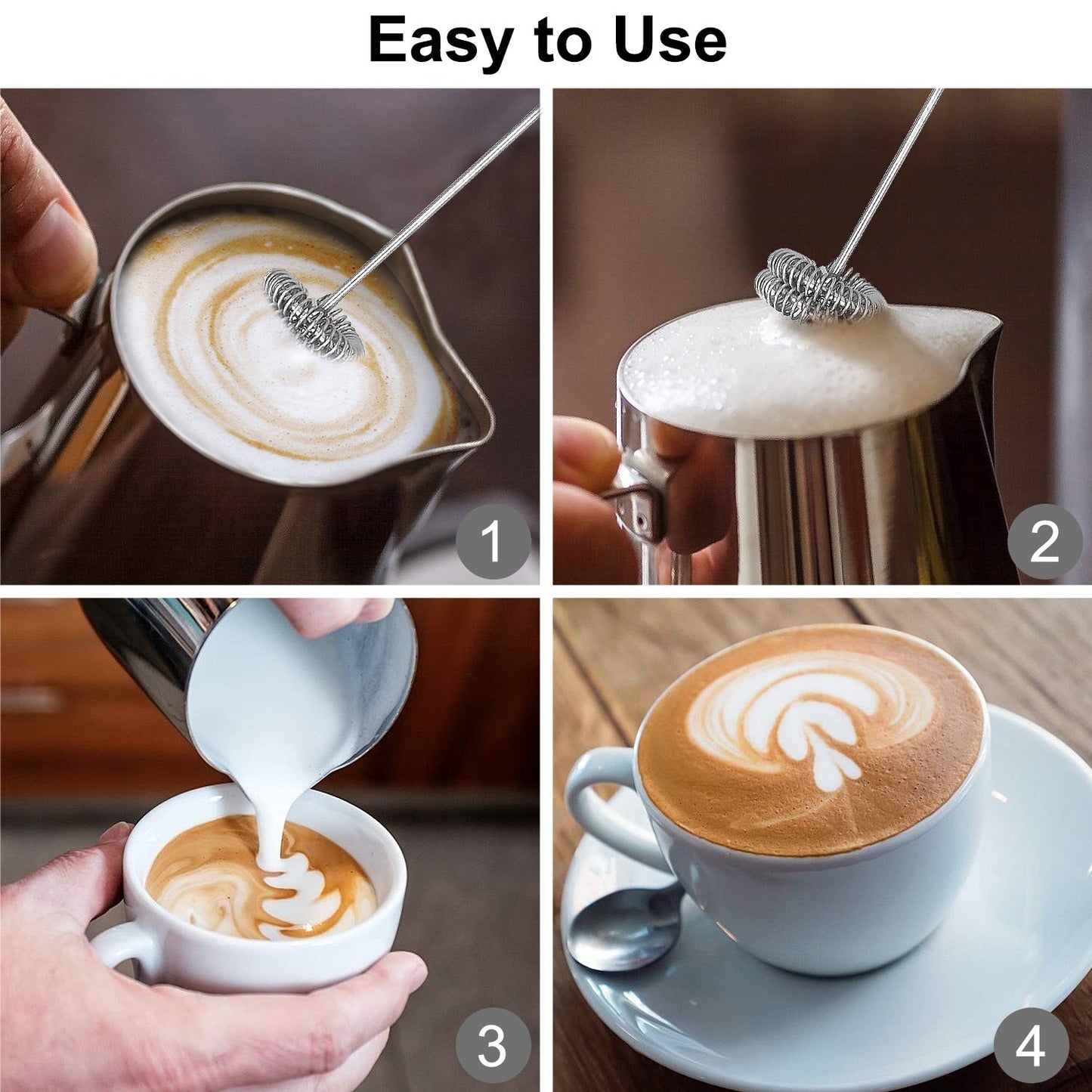 MOSUO Electric Milk Frother, rechargeable, USB and mini hand mixer with dual whisks, stainless steel mixer for coffee, cream, cappuccino, latte, cocktails, juice.