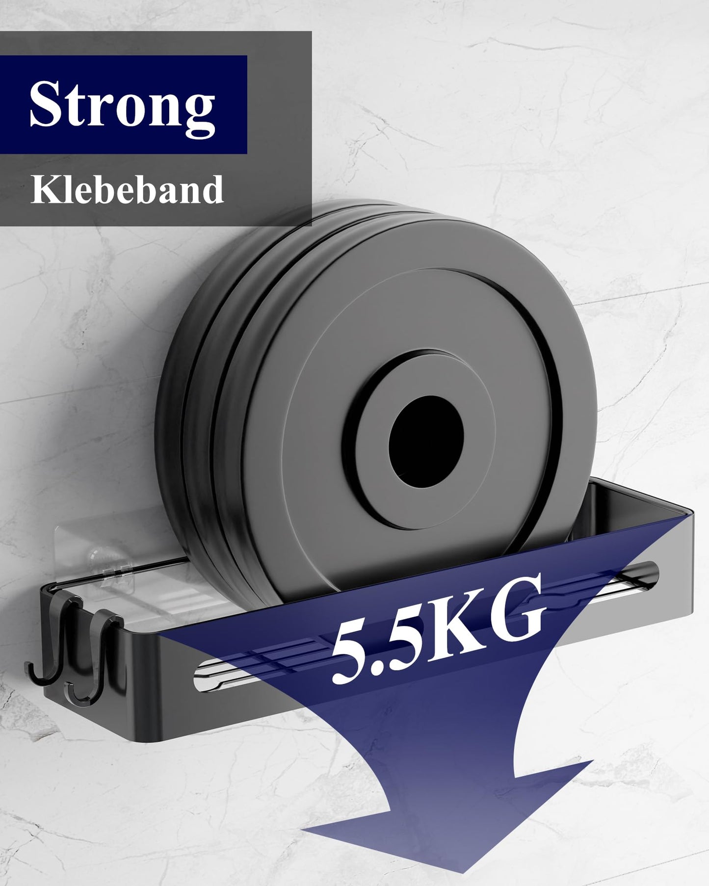 Kitsure Shower Caddy No Drilling - 2 Pack, Shower Shelf No Drilling with Large Capacity, Rustproof Wall Mounted Bathroom Shelf No Drilling, Self-Adhesive Shower Caddy, 35.5 x 12.0 x 5.5 cm, Black