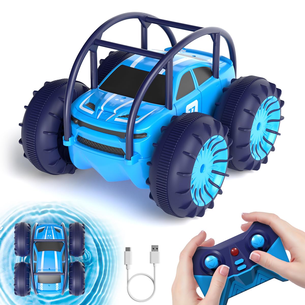 iFollower direct invitation Remote Control Car, 15km/h 4WD Amphibious Stunt Car, 2.4GHz 360° Rotation Colorful LED Light Monster Truck Off-road Toy, Gifts for Kids aged 3 and up