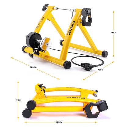 CXWXC Bike Rollentrainer, Foldable Steel Bike Trainer with Quick Release Front Wheel Stand Bicycle Trainer for 26-29 Inch Bike Training Cycling at Home Indoor (26-29, Yellow)