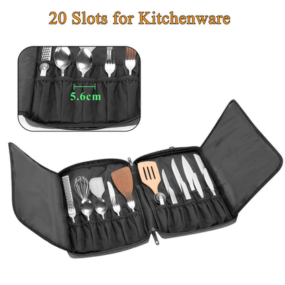 samdew Travel Chef Knife Bag, Professional Knife Storage Bag for Chefs with 20 slots & lockhole, Chef Roll Bag for Show Utensils, Bag only