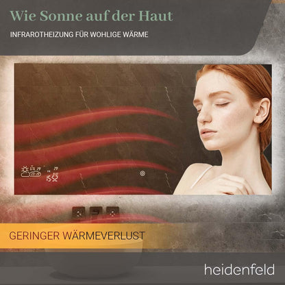 Heidenfeld Infrared Heater Mirror | HF-HS200 with touch panel - 10 level temperature control - 350 watts - 100 x 60 cm - WiFi bathroom mirror - infrared heating mirror - wall heater