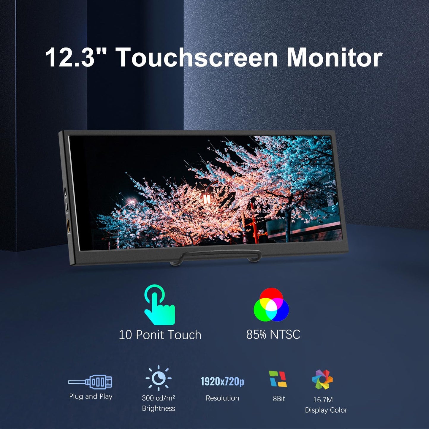 12.3-inch Portable Touchscreen Secondary Monitor, HDMI, USB-C, 1920*720 IPS Stretched Bar LCD Portable Travel Touch Screen for Laptop Computer Aida64 GPU CPU RAM Monitoring