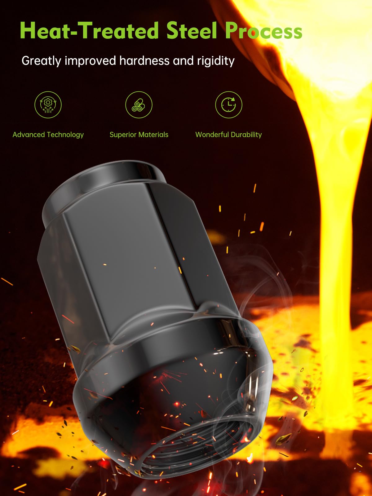 Automotive Parts 1/2-20 Wheel Nuts - Replacement for Jeep Wrangler JK, 2002–2012 Liberty, 1993–2010 Grand Cherokee, black, 19mm hex, 3.5cm tall, 1/2-inch-20 closed end, aftermarket wheel nuts (20)