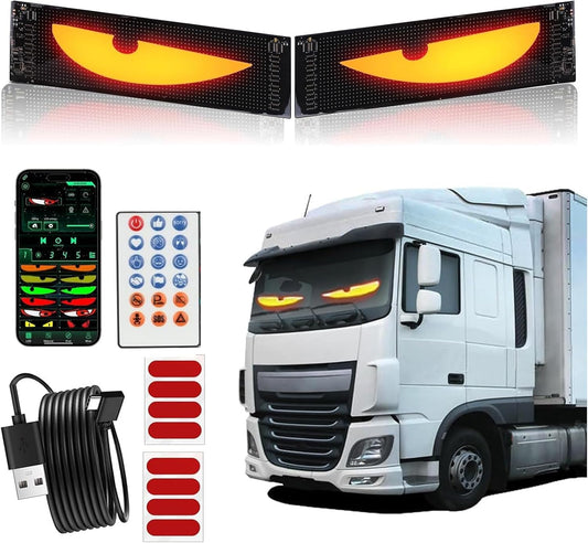 2 LED eyes for truck car (10*35cm), Devil Eyes Light for Cars, Devil Eyes Light Dynamic Programmable Personalized Eye Light Signs, with APP control and remote control Bluetooth USB 5V