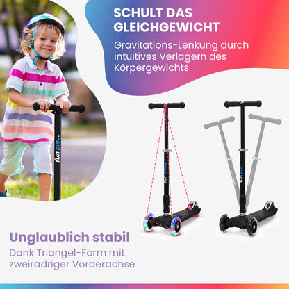 Fun Pro Two-wheeled scooter for children 6 years and up, preschool age and up to 80KG weight. The safe premium scooter for kids with LED wheels, foldable, for ages 5-9.
