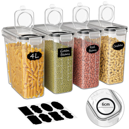 Without 4L Food Storage Containers Airtight 4-Pack, Kitchen Storage Box with Plastic Lid, Food Canisters for Cereal, Flour, Granola