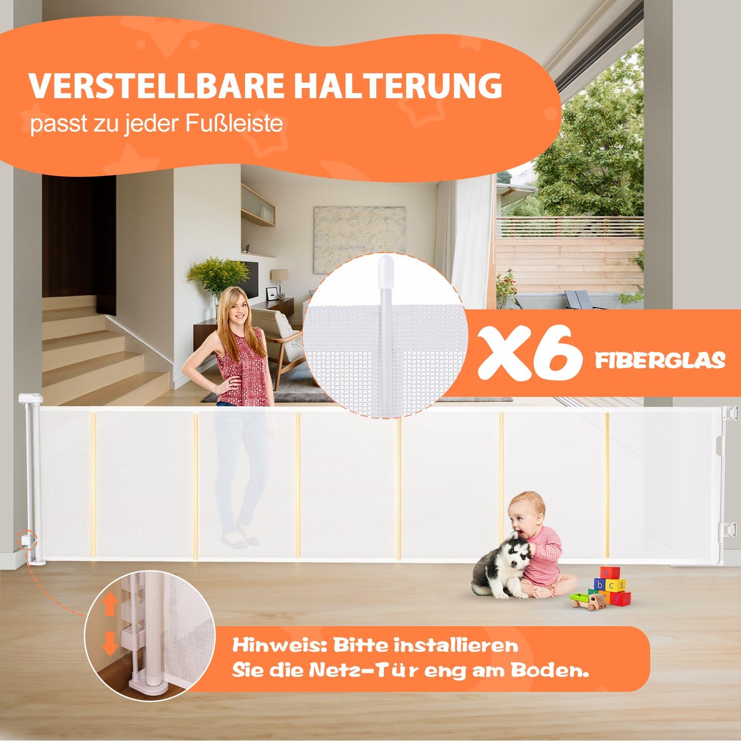 Stair gate extendable to 300cm, door gate extendable reinforced 89cm high, baby barrier extra wide baby gate, stair safety gate door gate dog stair gate door stair.