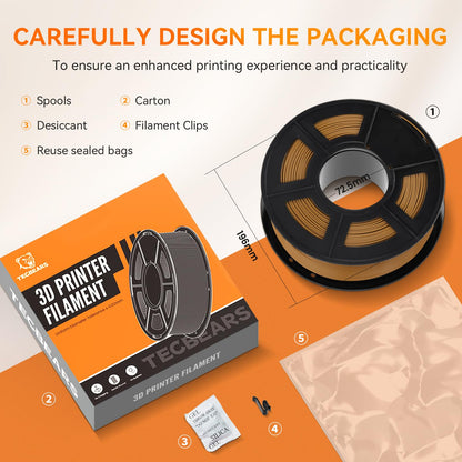 TECBEARS PLA Filament 1.75mm Bundle, 4kg 3D Printer Filament PLA, Vacuum Sealed, 1kg per spool (2.2lbs), total 4kg 3D Filament (Chocolate + Sky Blue + Cherry Red + Olive Green)