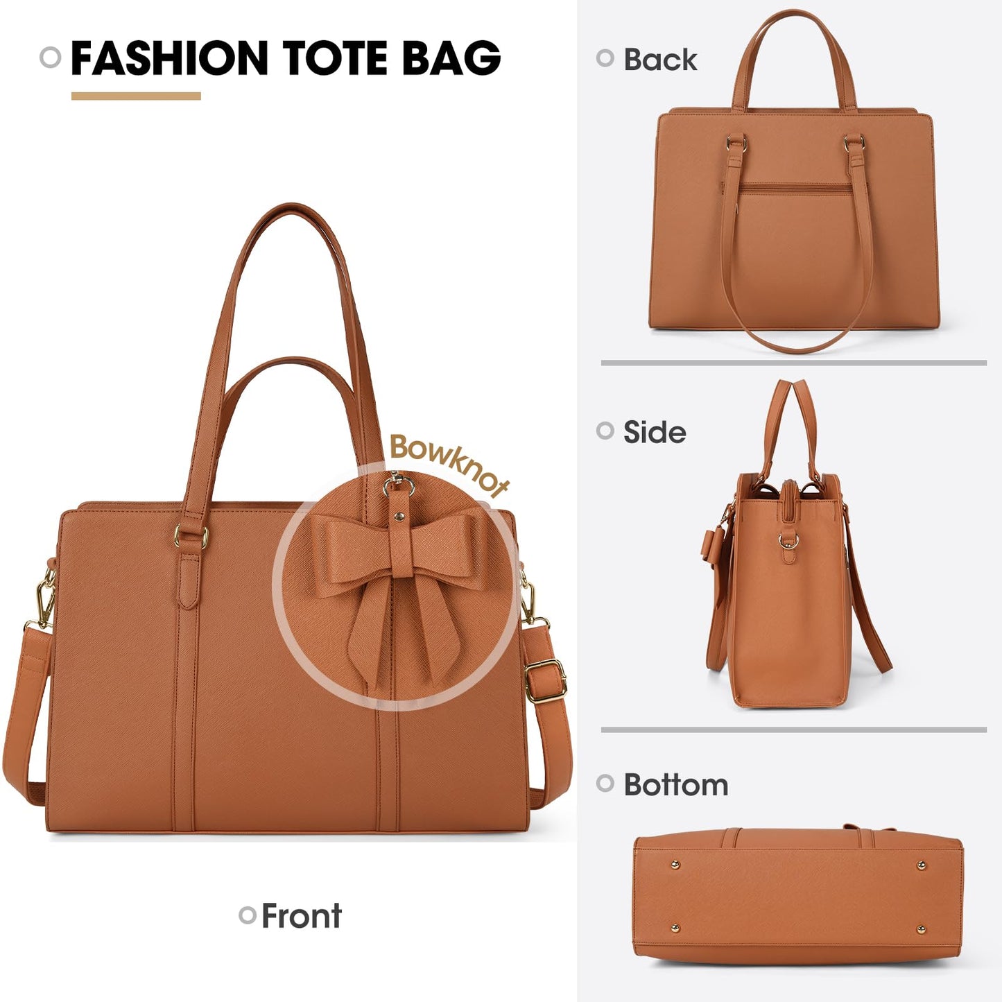NEWHEY Handbag Women Shopper Women Large Brown Bag Women Laptop Bag 15.6 Inch PU Leather Shoulder Bag Work Bag for Business Work School