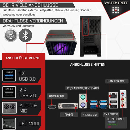 SYSTEMTREFF Gaming PC AMD Ryzen 7 5700X 8x4.6GHz | Nvidia RTX 5060 8GB DX12 | 1TB M.2 NVMe | 32GB DDR4 RAM | Windows 11 | WLAN Desktop Computer for Gamers, Gamers & Streamers