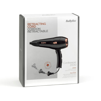 Babyliss Cordkeeper 2000 Ionic Hair Dryer D373E with unique cord retraction feature in the handle, 2000 watts, Black