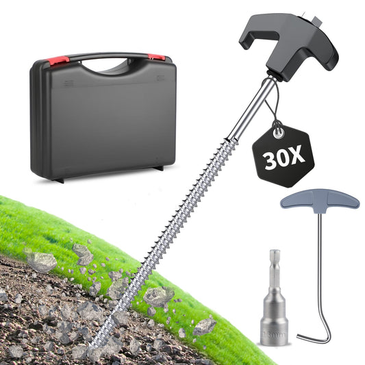 Forever Speed 30 Piece Steel Tent Stakes with Box [Bit & Nail Puller included] 25 cm Camping Pegs Steel Ground Anchor Rock Ground Stake for hard grounds, forests, meadows - Black + Silver