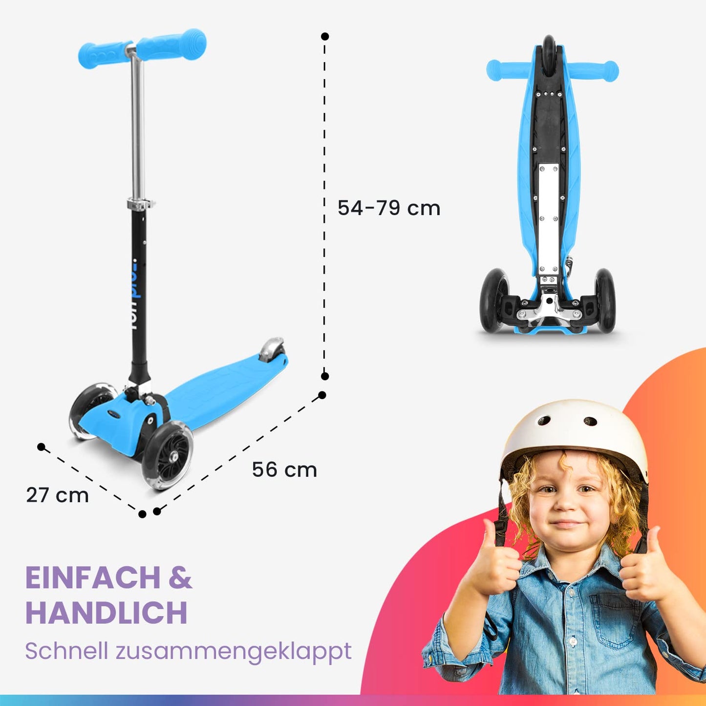 Fun Pro ONE scooter, the safe premium scooter for children 3 years and up, with LED wheels, foldable, suitable for toddlers, boys and girls, scooter for kids ages 3-6.