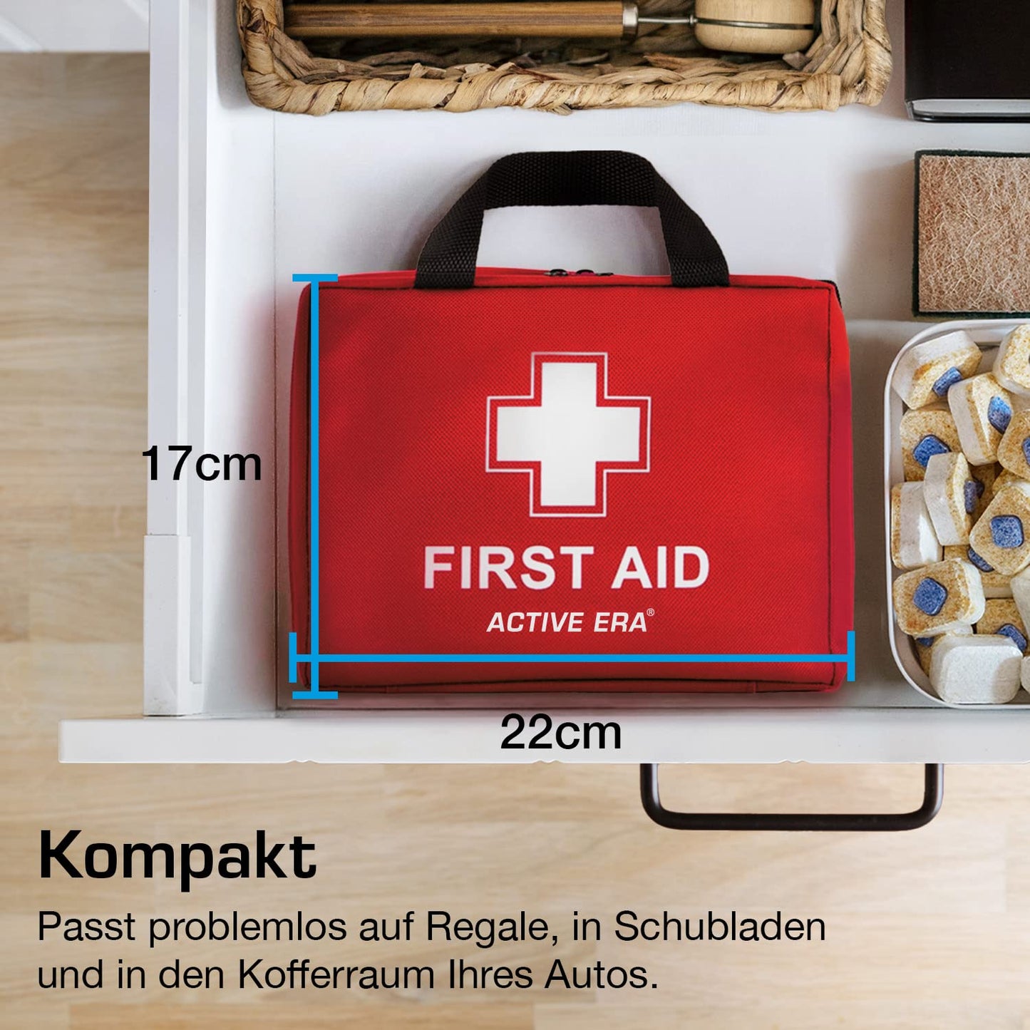 Active Era First Aid Kit, 90 piece premium first aid bag - first aid kit including instant cold packs, eye wash, bandages, rescue blanket for home, office - First Aid Kit ISO 13485