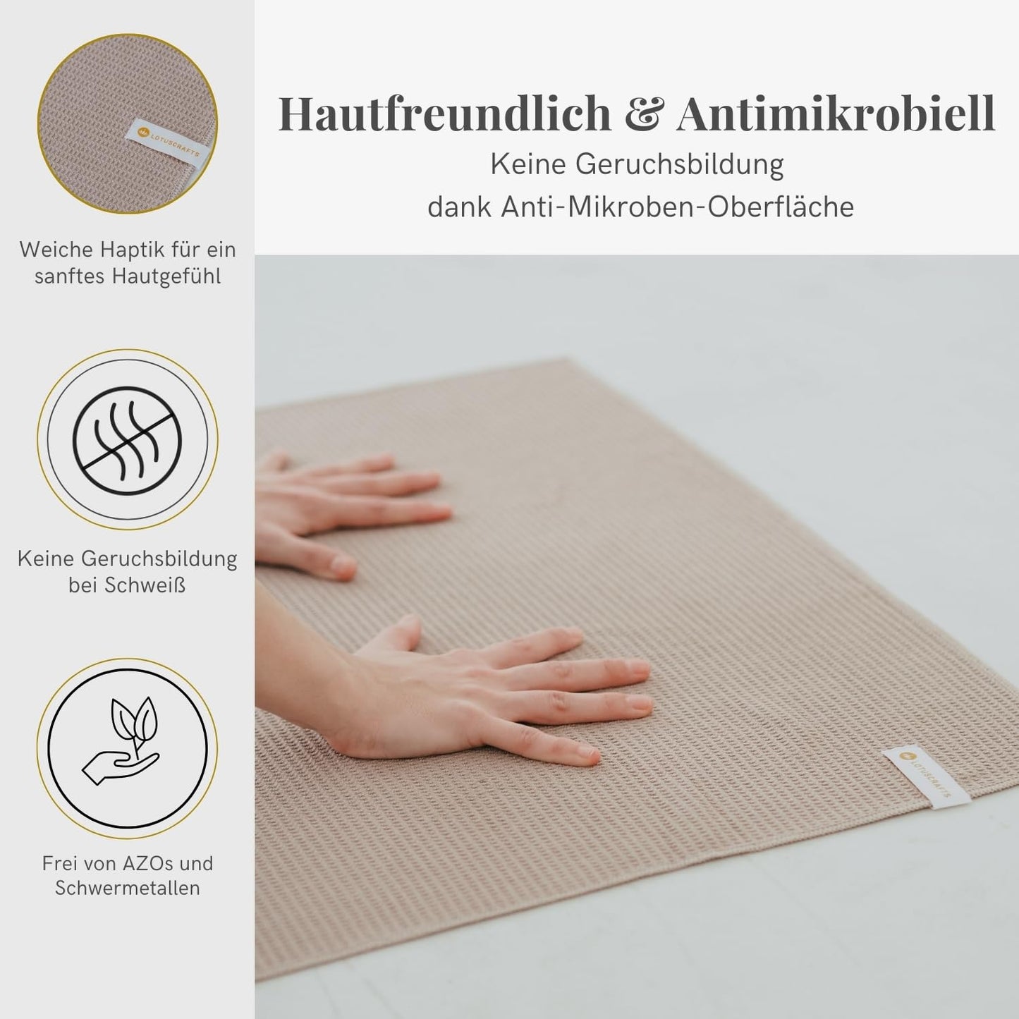 Lotuscrafts Yoga Towel Wet Grip - non-slip & quick-drying - Anti-slip yoga towel with high floor adhesion - Yoga towel ideal for Hot Yoga [183 x 61 cm]
