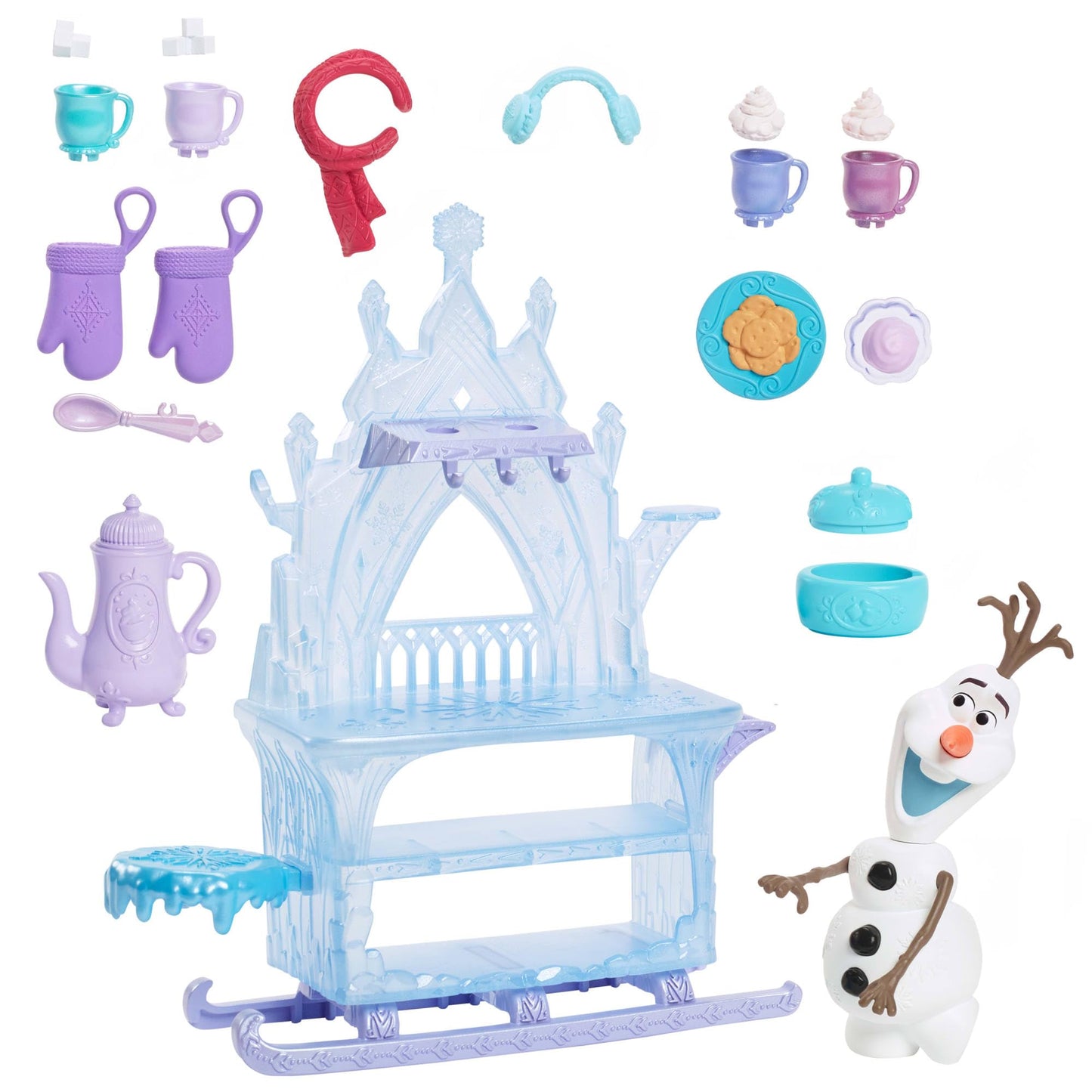 Mattel Disney Frozen Olaf doll with accessories, Treats Sled with Olaf doll, mobile food cart, food items, and more, inspired by Frozen: Winterfest, JBG55.