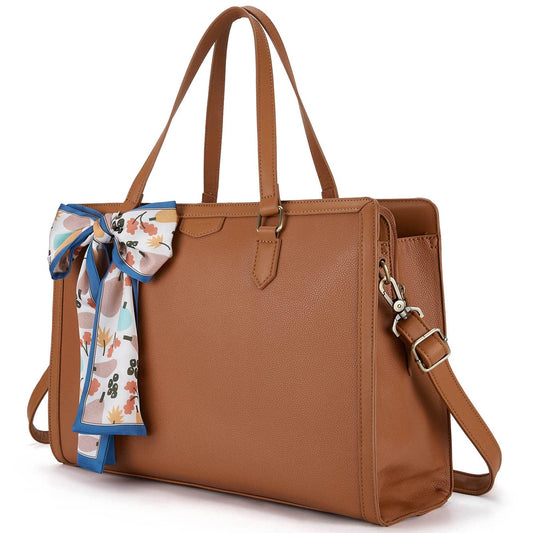 Missnine Laptop Handbag 15.6 Inch Laptop Bag Women's Teacher Bag Briefcase Shopper Large Work Bag Tote Bag Business Bag with 3 Compartments for Office School, Brown