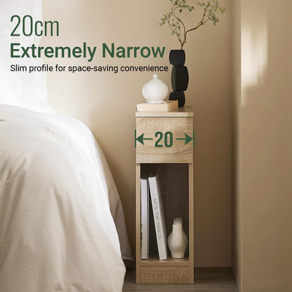 SoBuy 2-piece set of narrow bedside tables with drawer and shelf, nightstand for bedroom living room, natural wood, W20 x D35 x H60 cm FBT111-Nx2