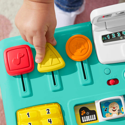 Fisher-Price Laugh & Learn DJ Play Table - musical learning toy with 3 piano play modes, lights, Version: UK English, HRB66